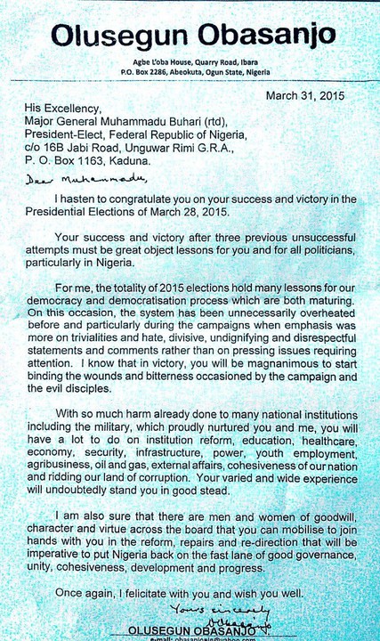 Obasanjo Open letter